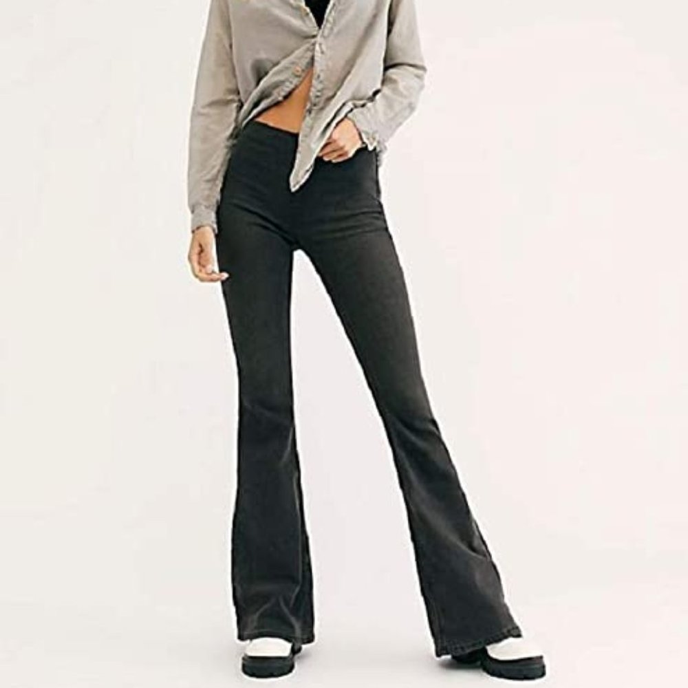 Free People Black Slim Pull On Flare Jeans